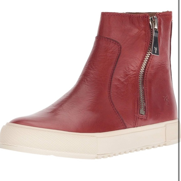 Frye Shoes - Frye Red Gia Lug Leather Zip Up Ankle Bootie 6.5